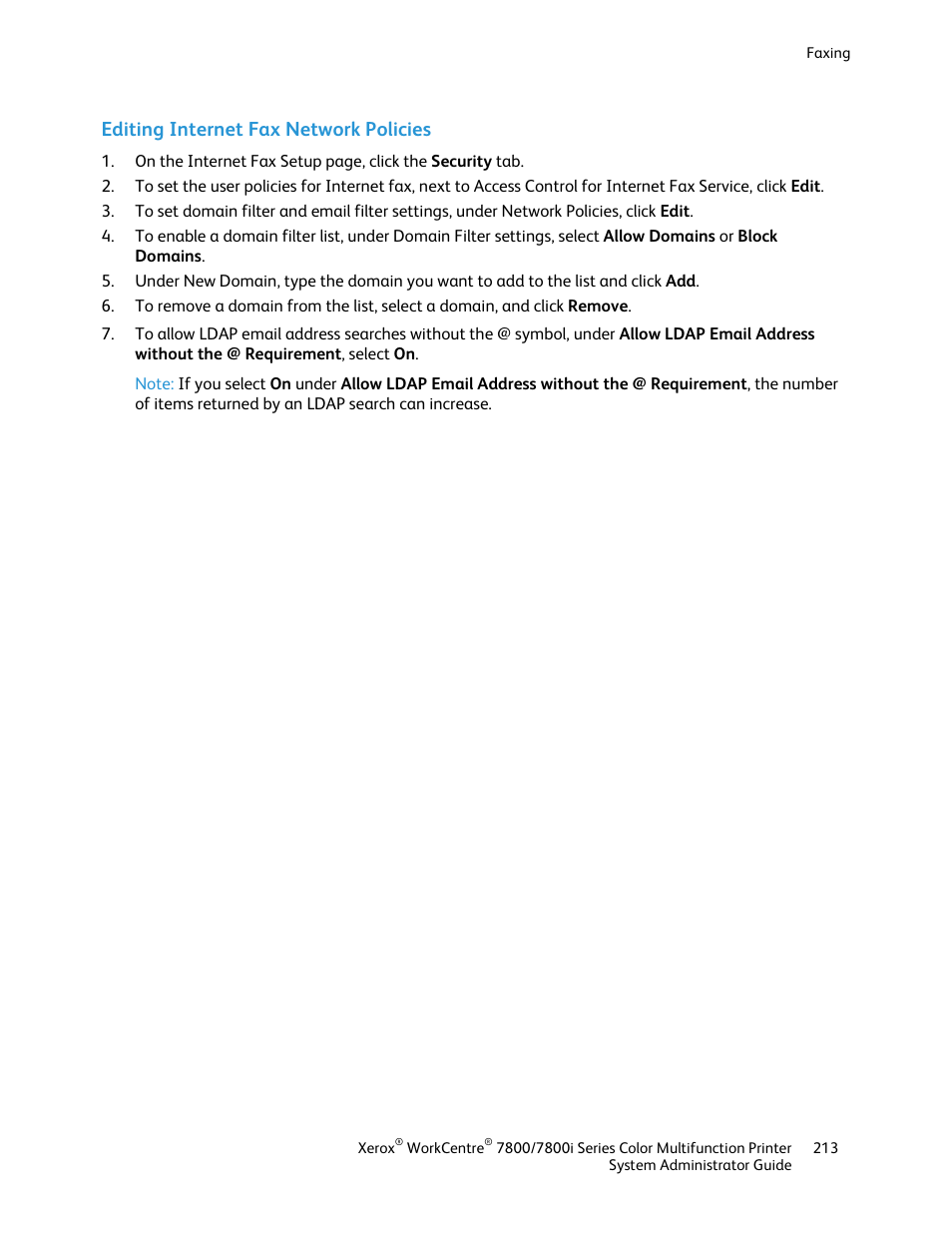Editing internet fax network policies | Xerox WorkCentre 7835ii User Manual | Page 213 / 284