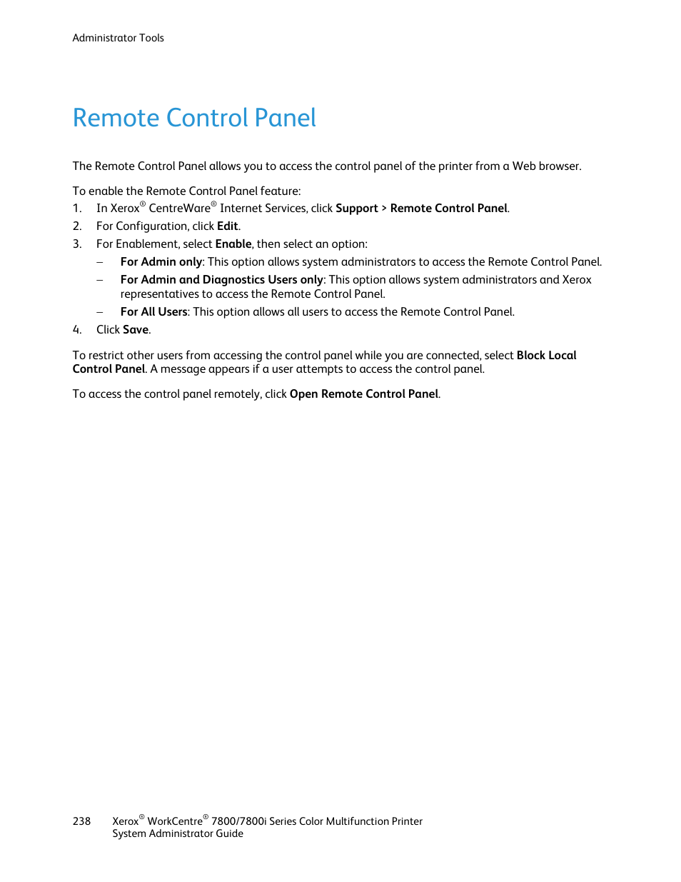 Remote control panel | Xerox WorkCentre 7835ii User Manual | Page 238 / 284