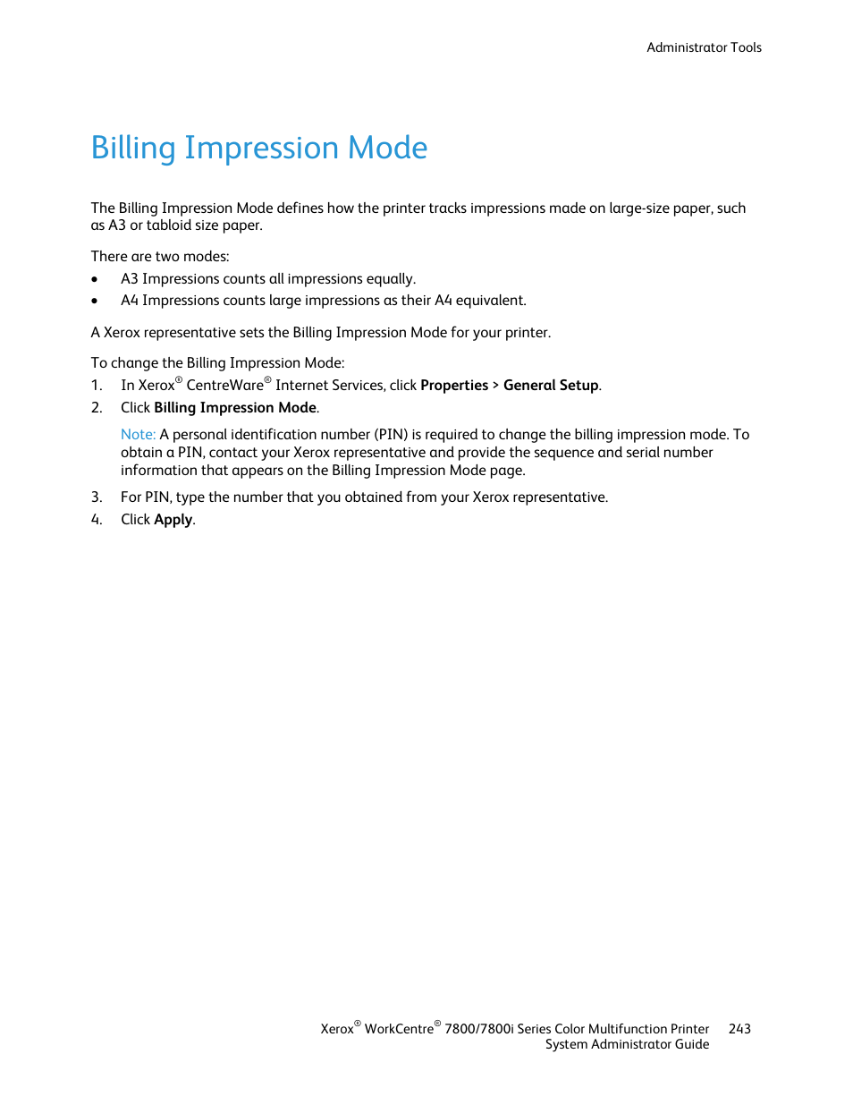 Billing impression mode | Xerox WorkCentre 7835ii User Manual | Page 243 / 284
