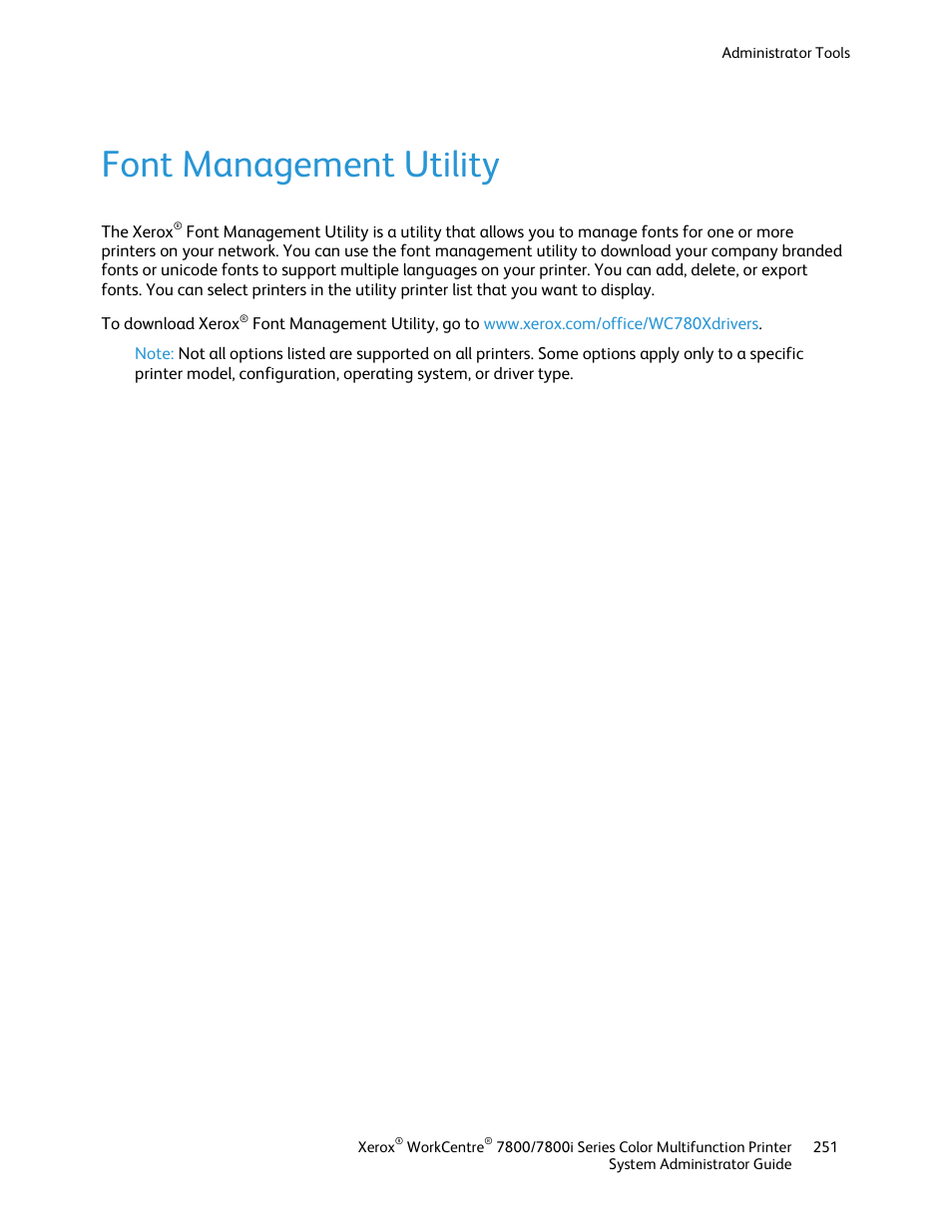 Font management utility | Xerox WorkCentre 7835ii User Manual | Page 251 / 284