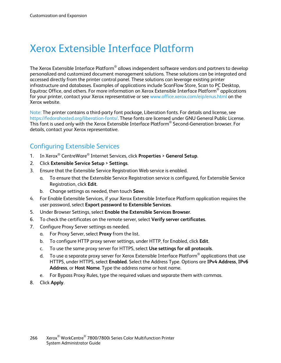 Xerox extensible interface platform, Configuring extensible services | Xerox WorkCentre 7835ii User Manual | Page 266 / 284