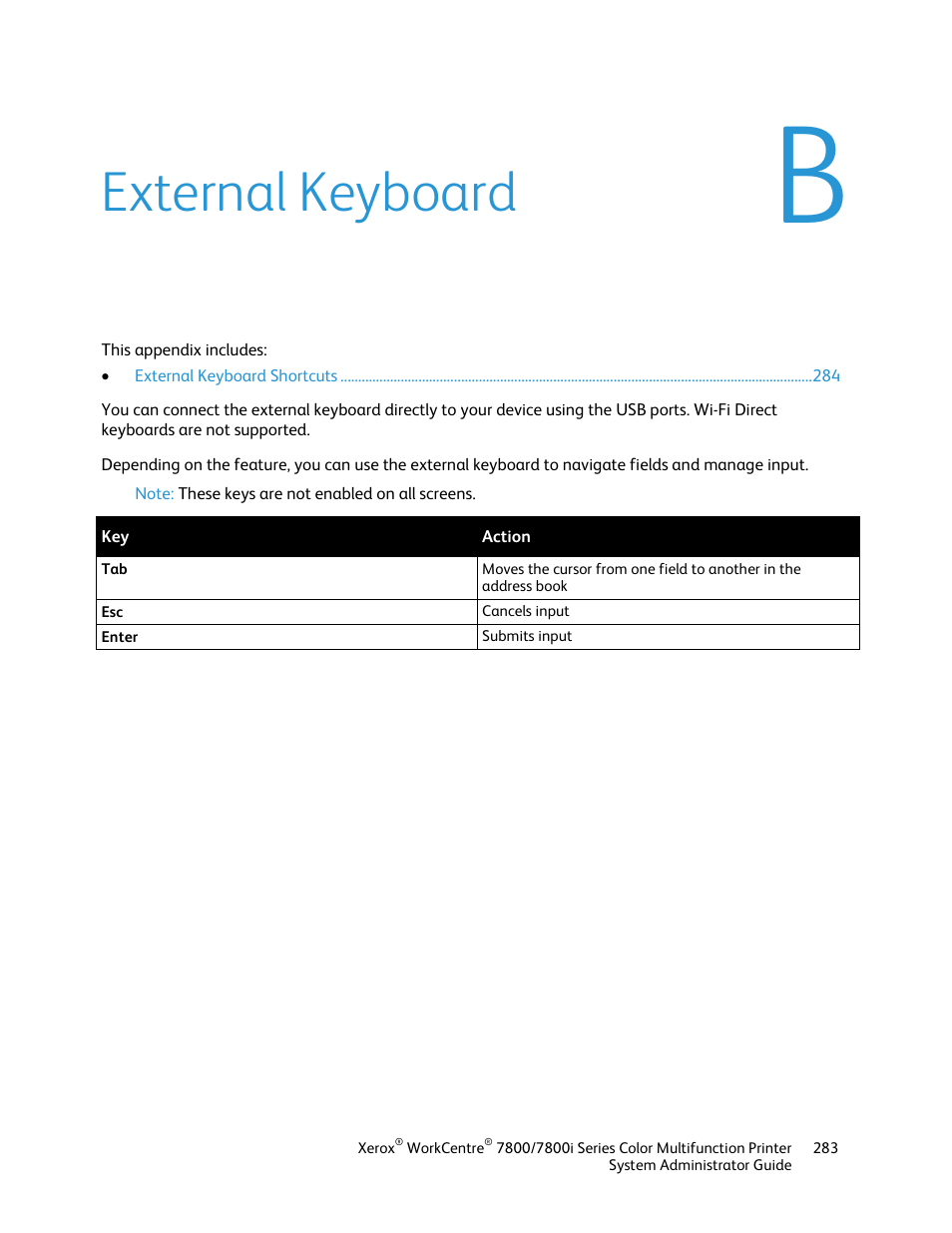 External keyboard | Xerox WorkCentre 7835ii User Manual | Page 283 / 284