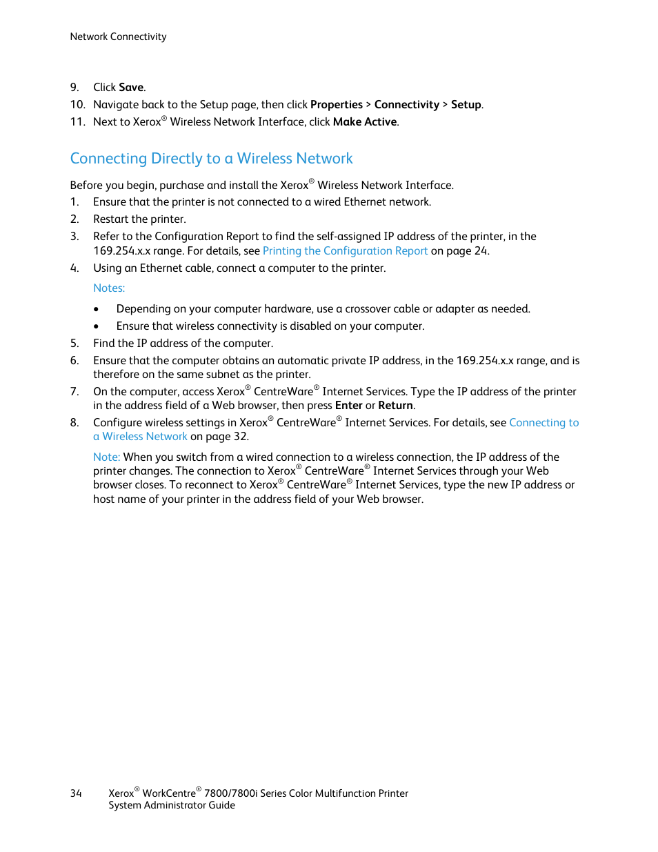 Connecting directly to a wireless network | Xerox WorkCentre 7835ii User Manual | Page 34 / 284