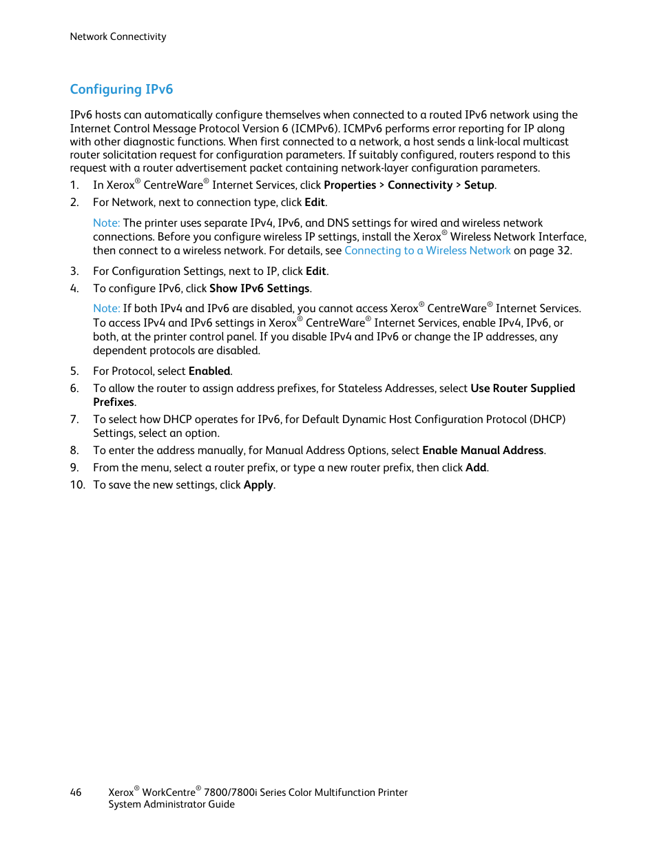 Configuring ipv6 | Xerox WorkCentre 7835ii User Manual | Page 46 / 284