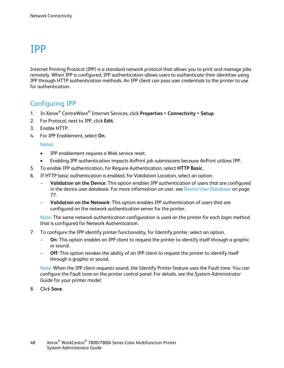 Configuring ipp | Xerox WorkCentre 7835ii User Manual | Page 48 / 284