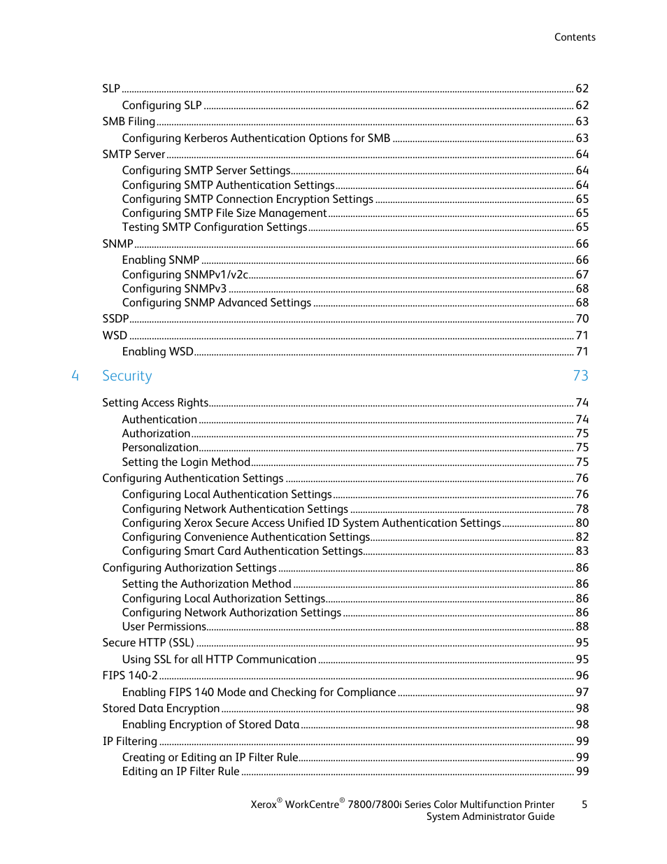 4 security 73 | Xerox WorkCentre 7835ii User Manual | Page 5 / 284