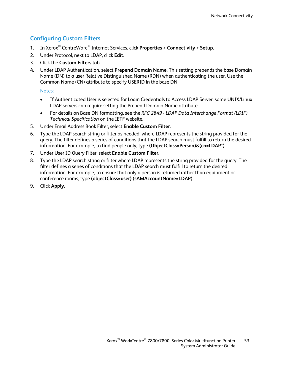 Configuring custom filters | Xerox WorkCentre 7835ii User Manual | Page 53 / 284