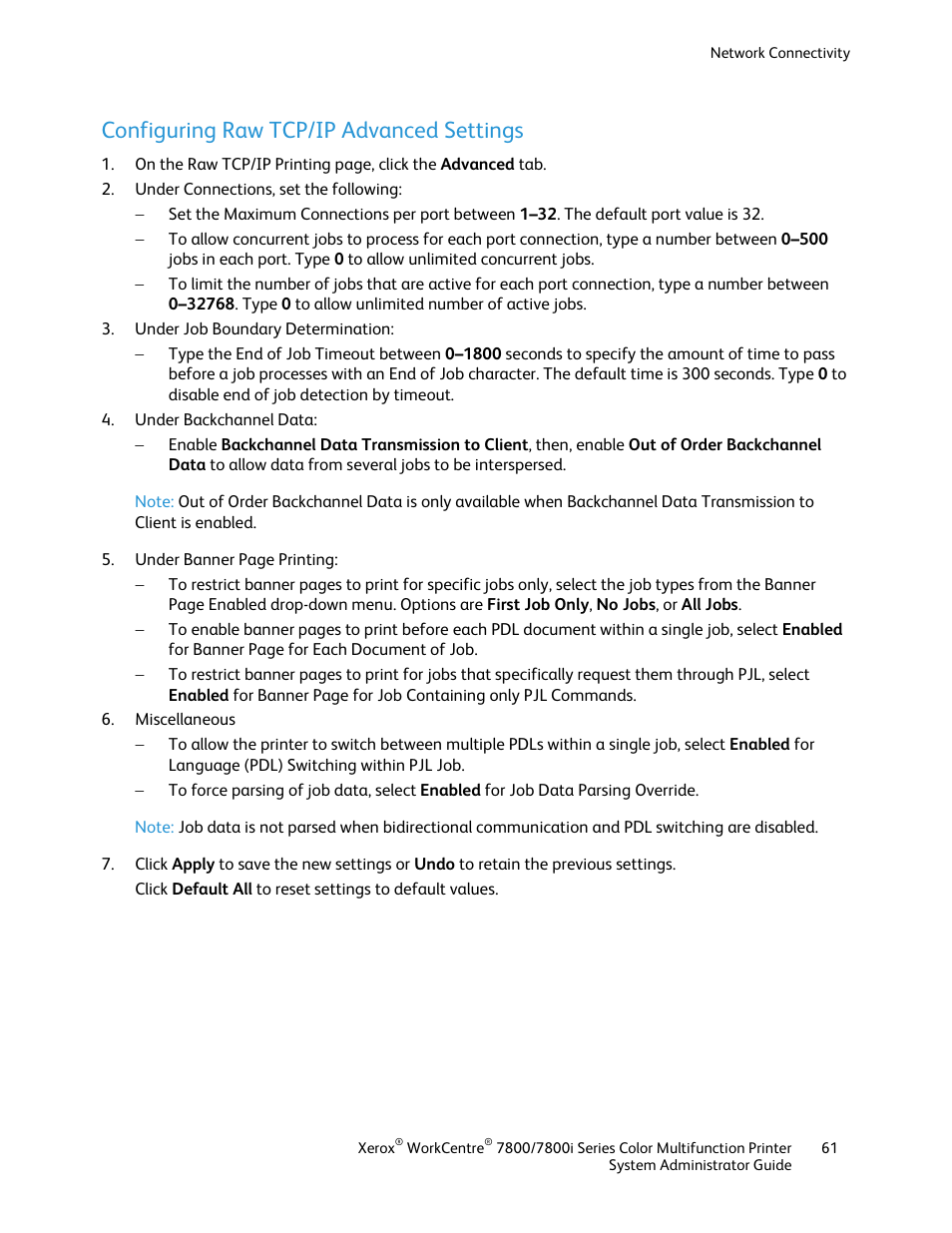 Configuring raw tcp/ip advanced settings | Xerox WorkCentre 7835ii User Manual | Page 61 / 284