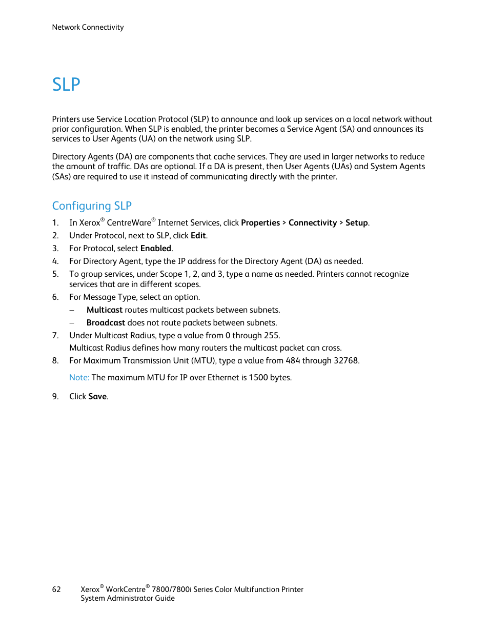Configuring slp | Xerox WorkCentre 7835ii User Manual | Page 62 / 284