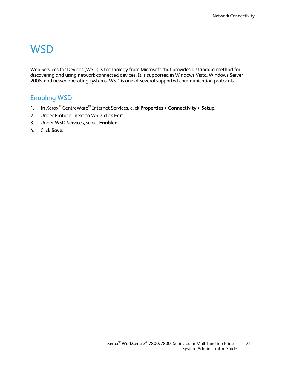 Enabling wsd | Xerox WorkCentre 7835ii User Manual | Page 71 / 284