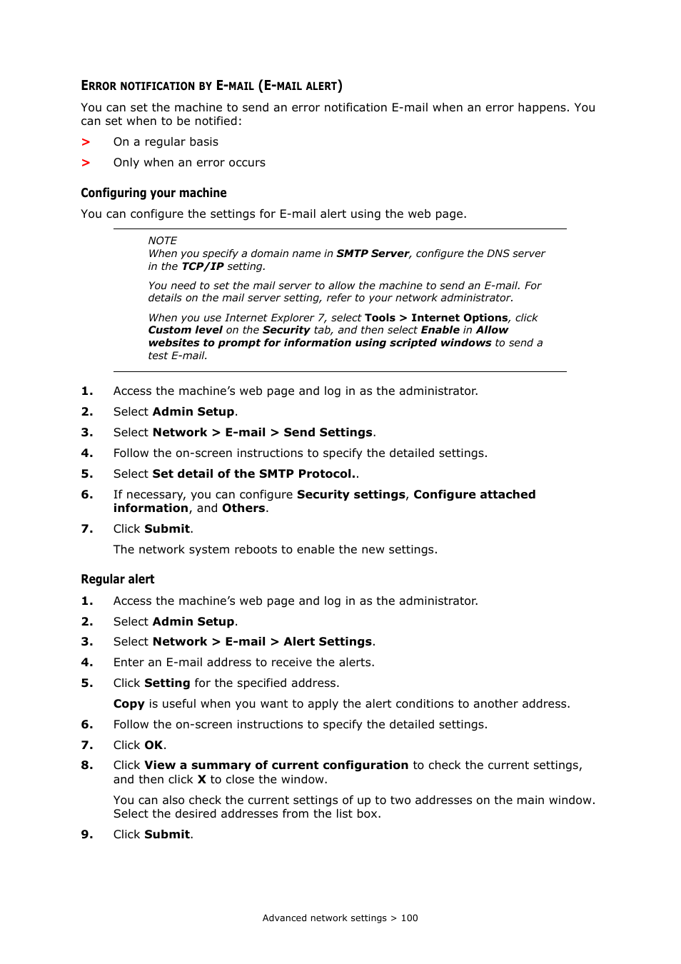 Error notification by e-mail (e-mail alert) | Oki MC363dn User Manual | Page 100 / 112