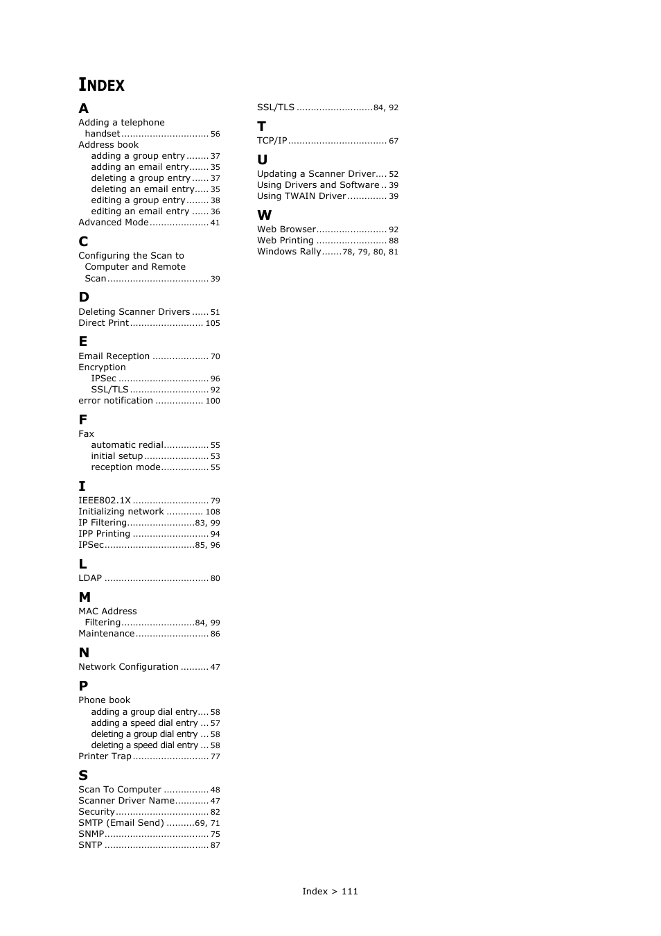 Index, Ndex | Oki MC363dn User Manual | Page 111 / 112