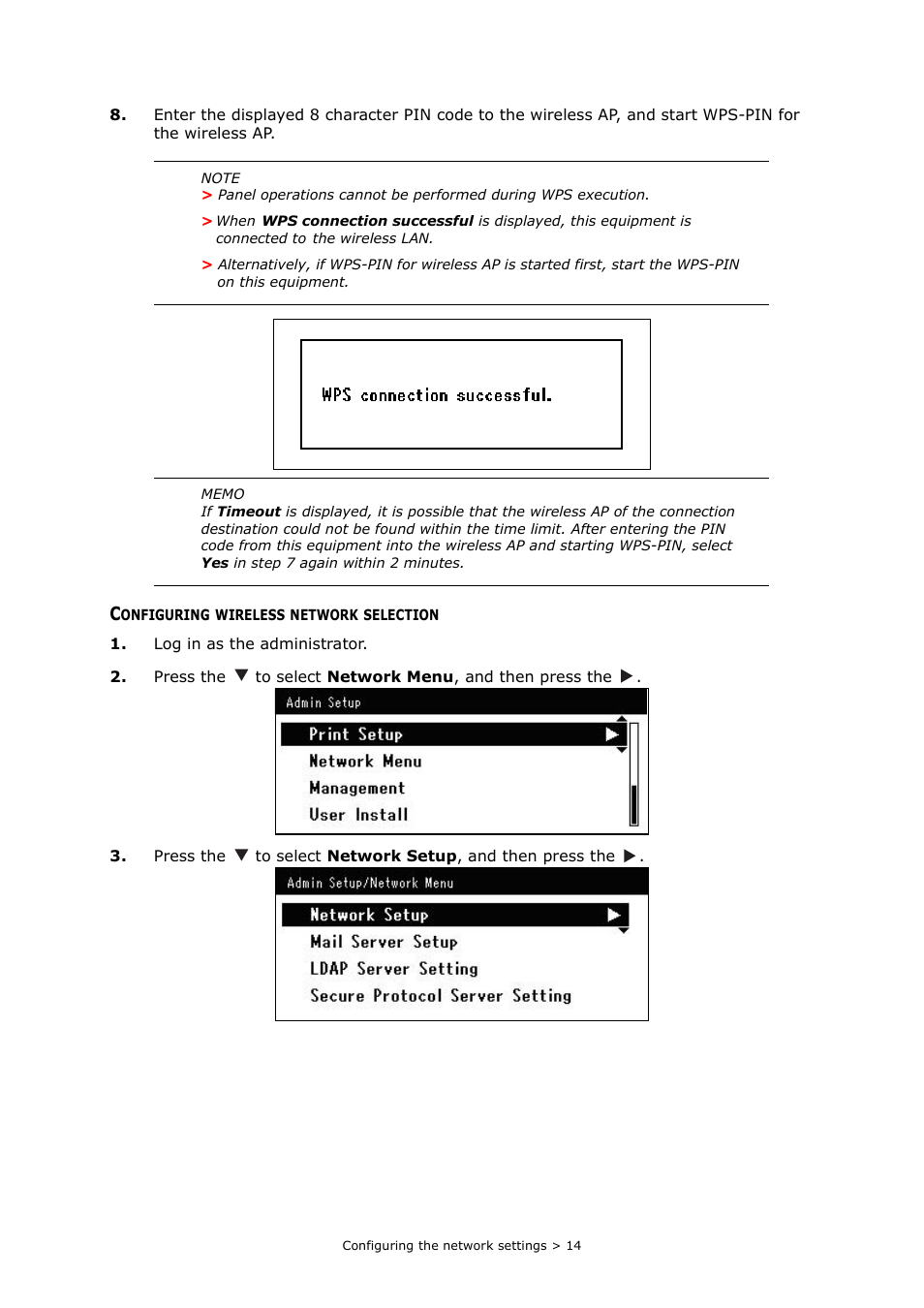 Configuring wireless network selection | Oki MC363dn User Manual | Page 14 / 112