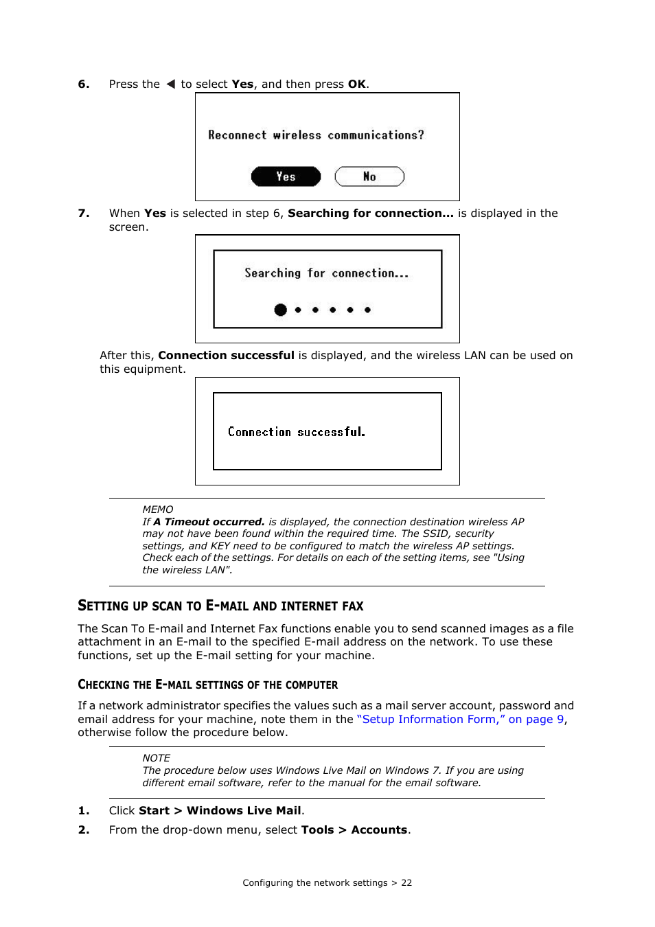 Setting up scan to e-mail and internet fax, Checking the e-mail settings of the computer | Oki MC363dn User Manual | Page 22 / 112