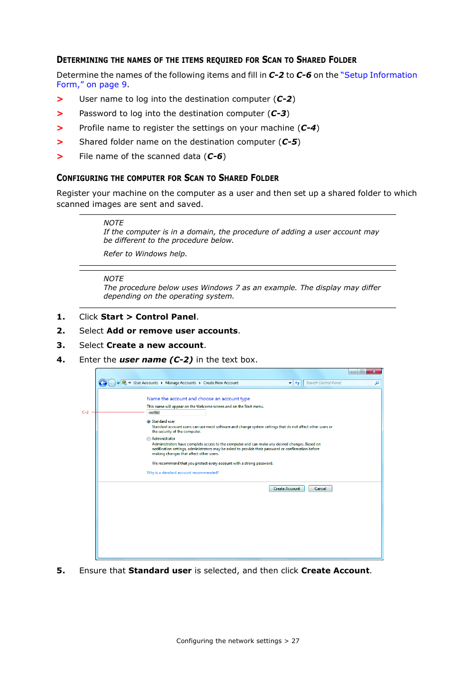 Configuring the computer for scan to shared folder | Oki MC363dn User Manual | Page 27 / 112