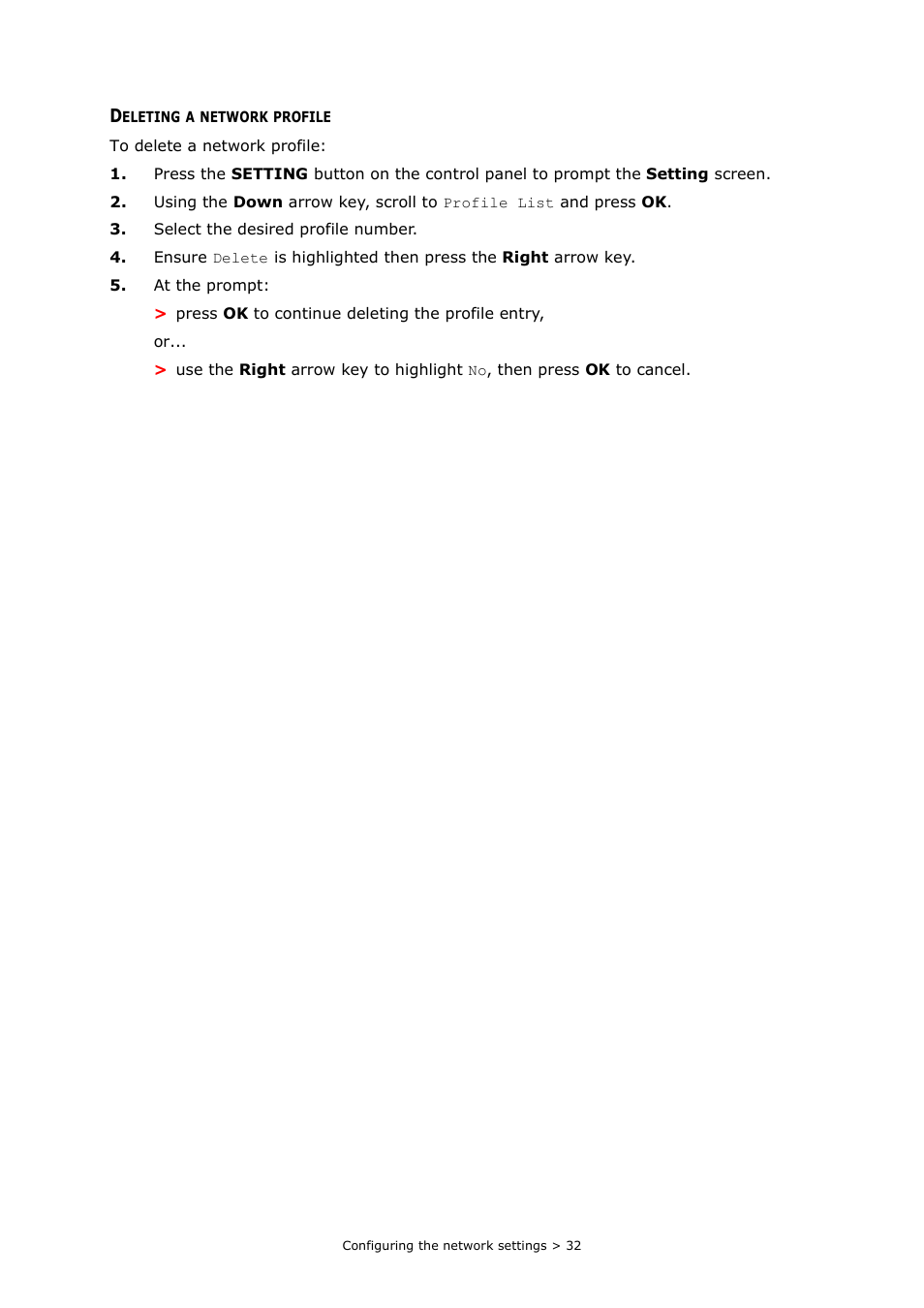 Deleting a network profile | Oki MC363dn User Manual | Page 32 / 112