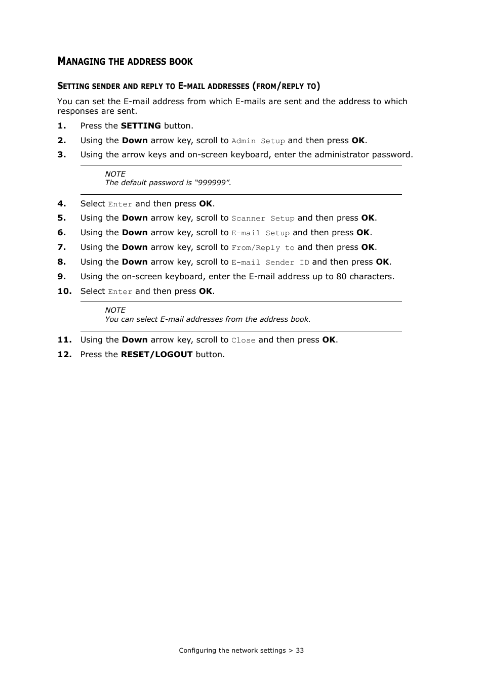 Managing the address book | Oki MC363dn User Manual | Page 33 / 112