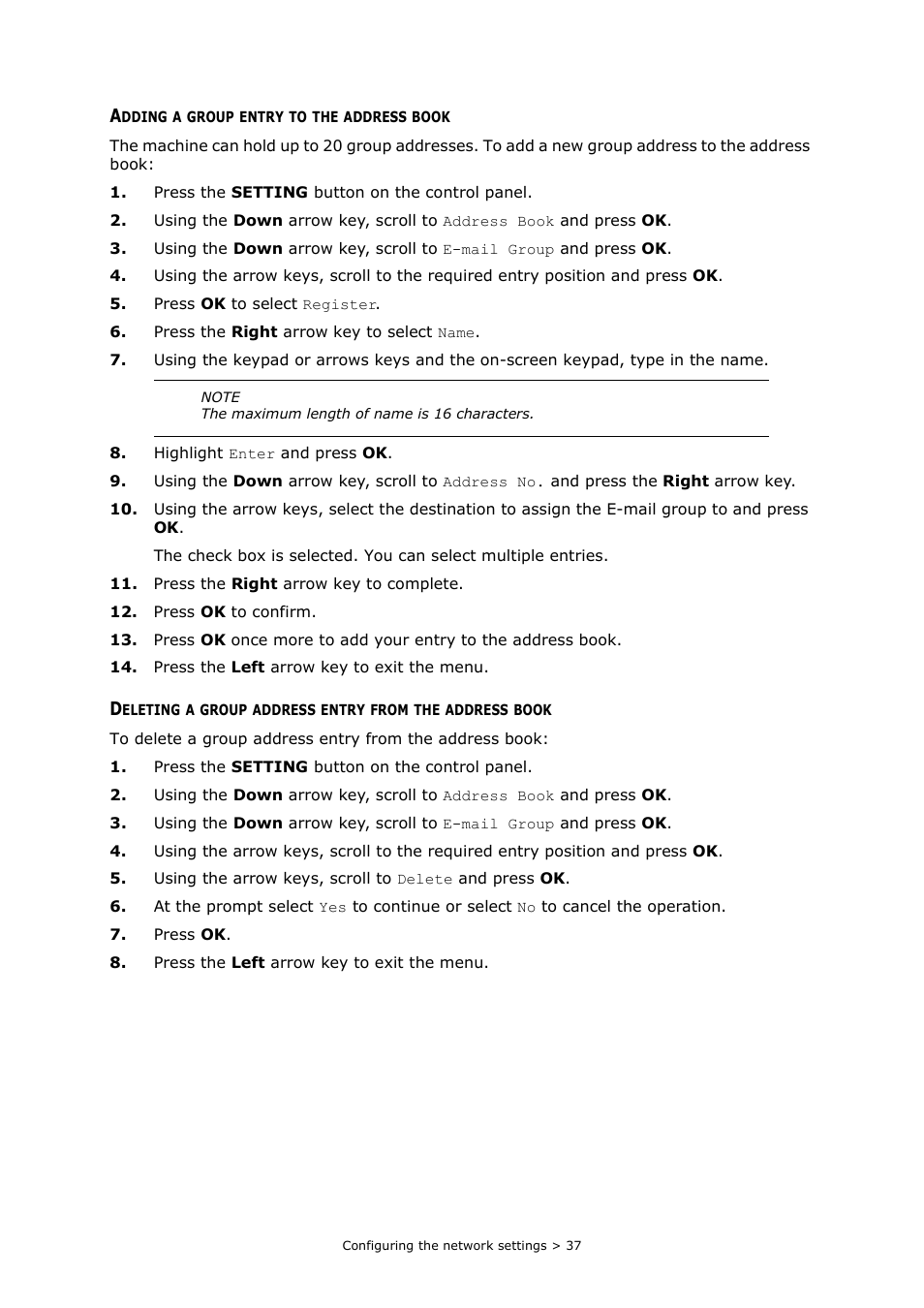 Adding a group entry to the address book | Oki MC363dn User Manual | Page 37 / 112