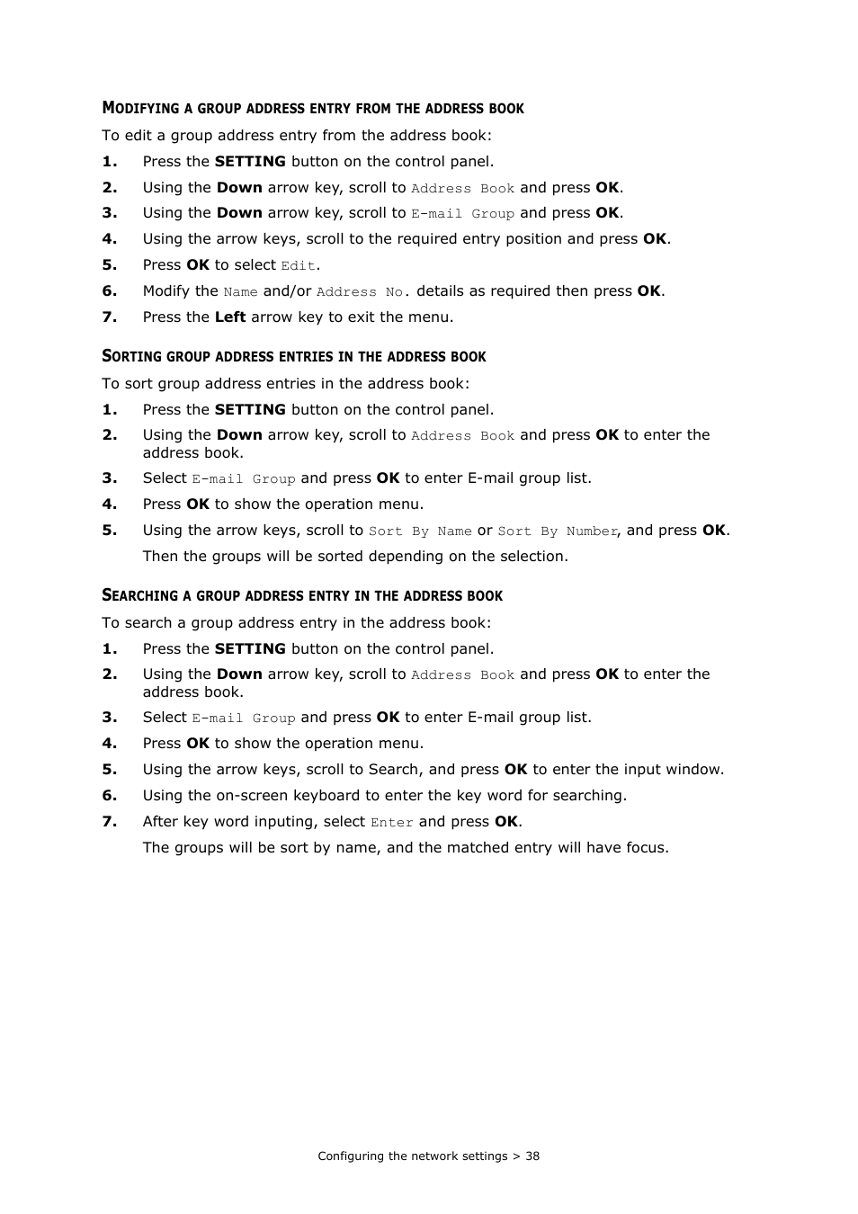 Sorting group address entries in the address book | Oki MC363dn User Manual | Page 38 / 112