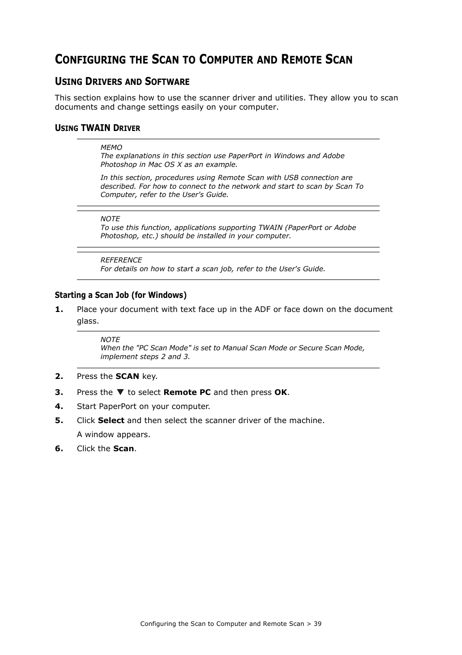 Configuring the scan to computer and remote scan, Using drivers and software, Using twain driver | Oki MC363dn User Manual | Page 39 / 112