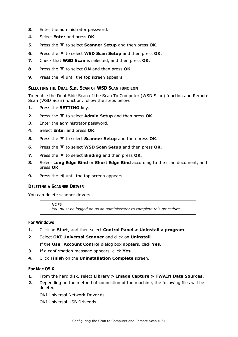 Selecting the dual-side scan of wsd scan function, Deleting a scanner driver | Oki MC363dn User Manual | Page 51 / 112