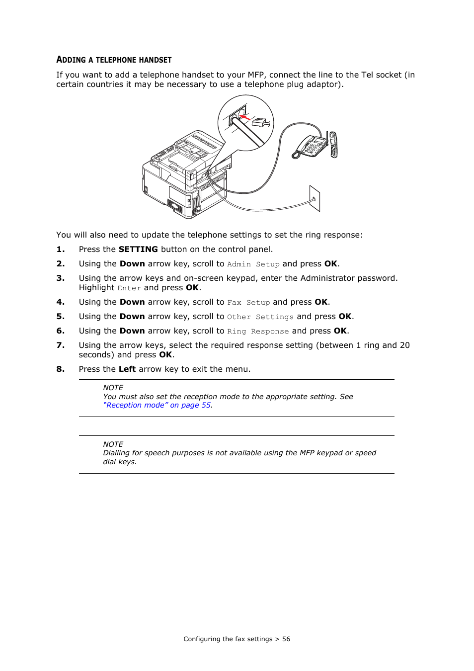 Adding a telephone handset, R to, Adding a | Oki MC363dn User Manual | Page 56 / 112