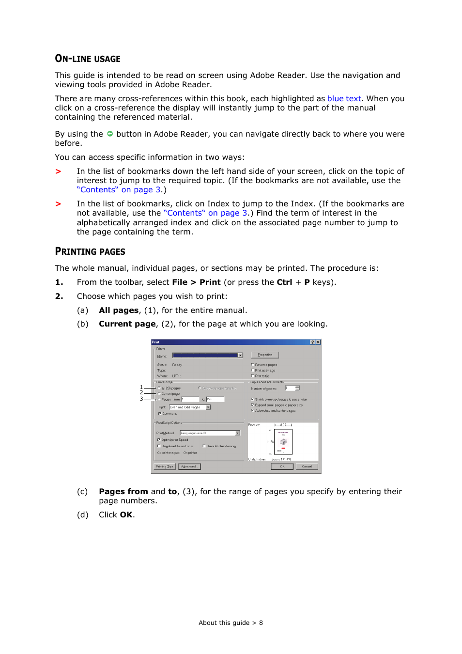 On-line usage | Oki MC363dn User Manual | Page 8 / 112