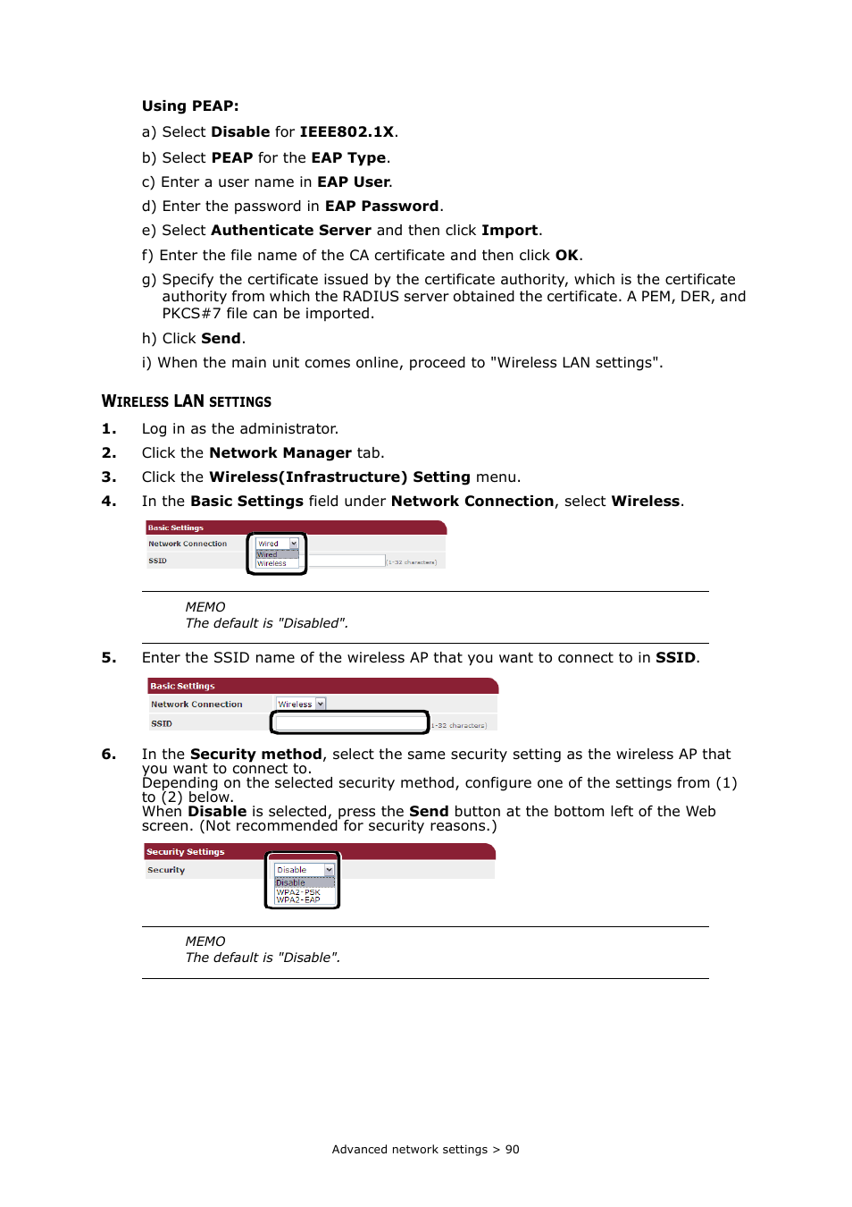 Wireless lan settings | Oki MC363dn User Manual | Page 90 / 112