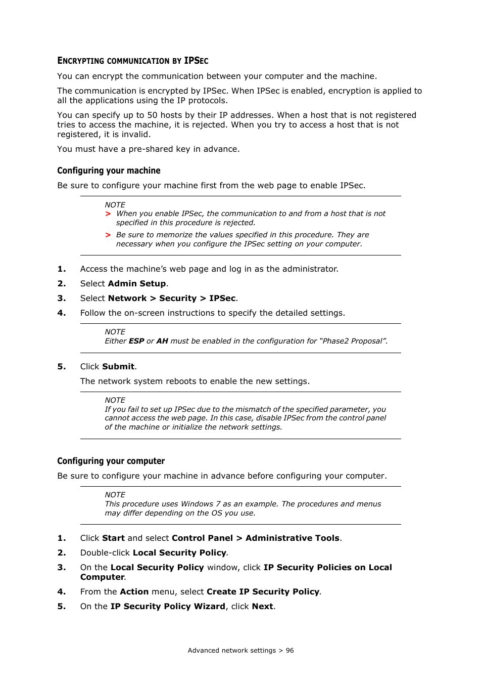 Encrypting communication by ipsec | Oki MC363dn User Manual | Page 96 / 112