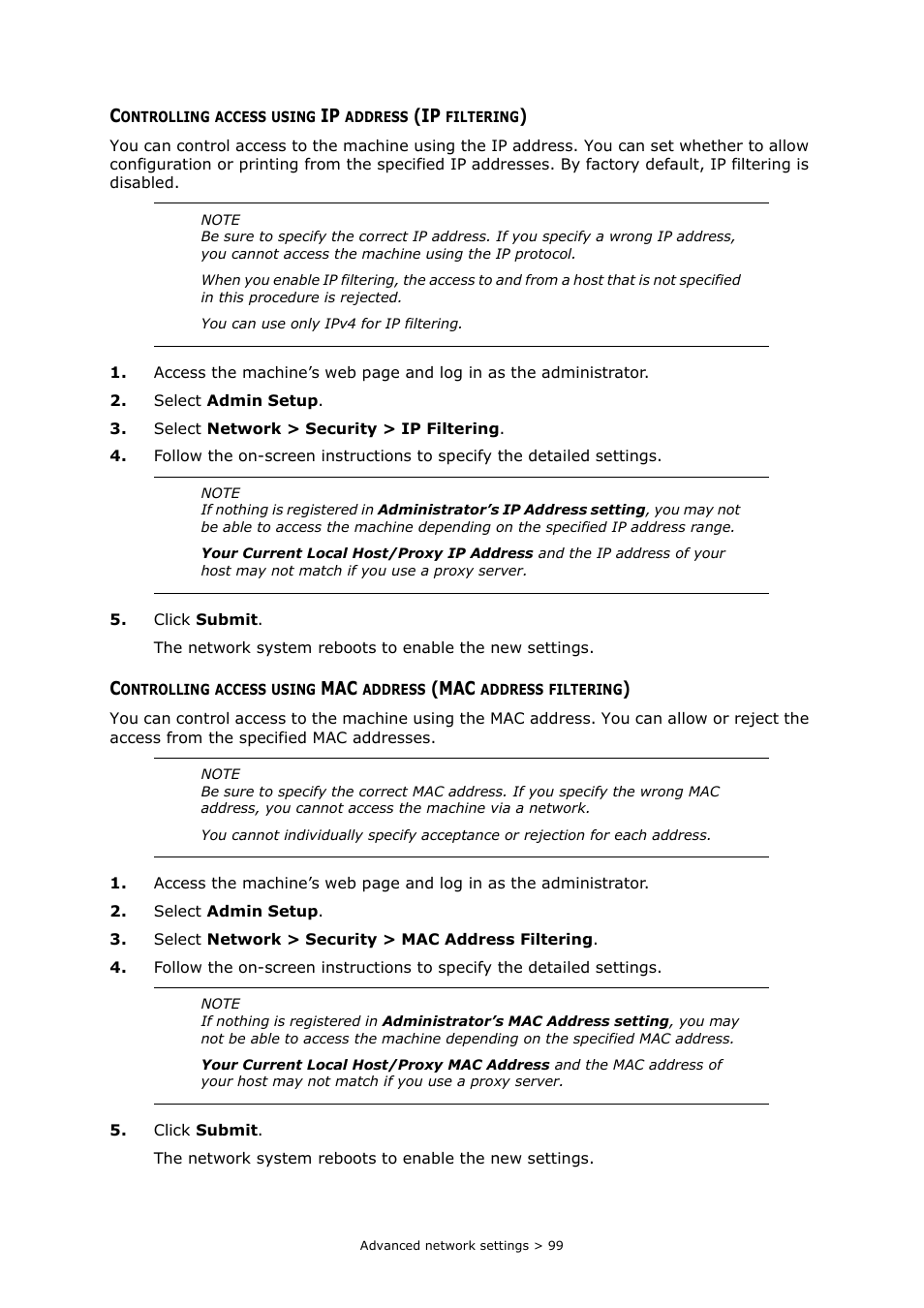 Controlling access using ip address (ip filtering) | Oki MC363dn User Manual | Page 99 / 112