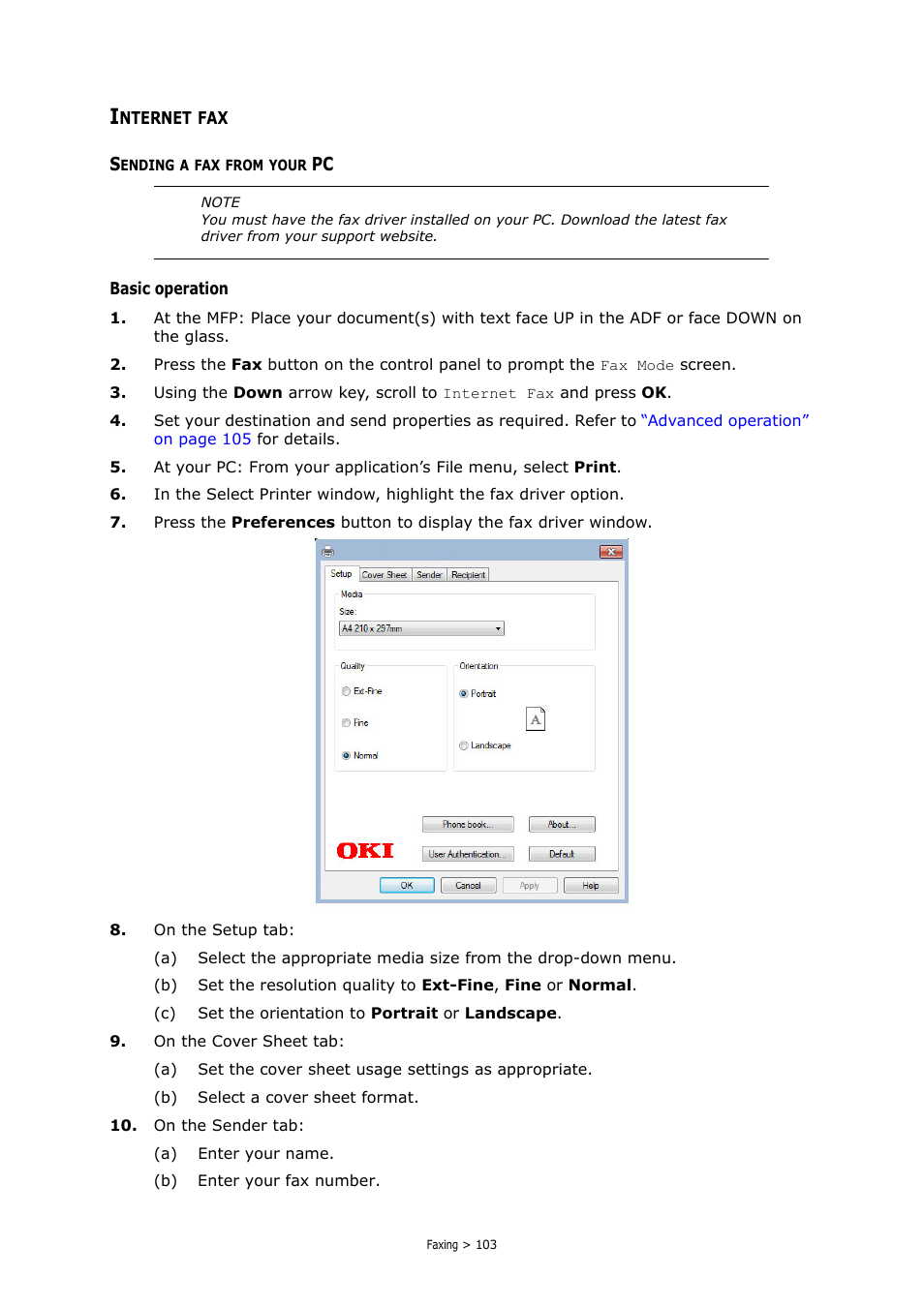 Internet fax, Sending a fax from your pc | Oki MC363dn User Manual | Page 103 / 146