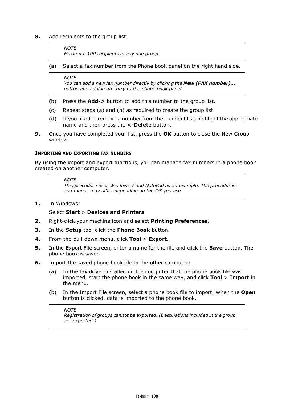Importing and exporting fax numbers | Oki MC363dn User Manual | Page 108 / 146
