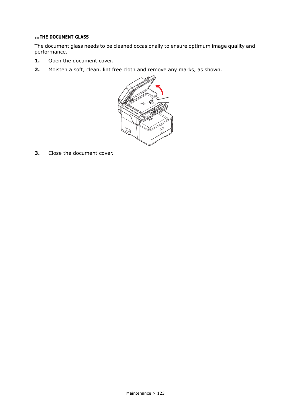 The document glass | Oki MC363dn User Manual | Page 123 / 146