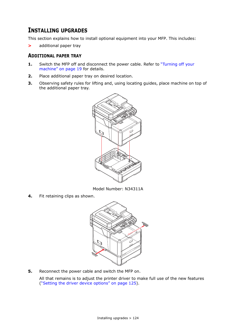 Installing upgrades, Additional paper tray, Nstalling | Upgrades | Oki MC363dn User Manual | Page 124 / 146
