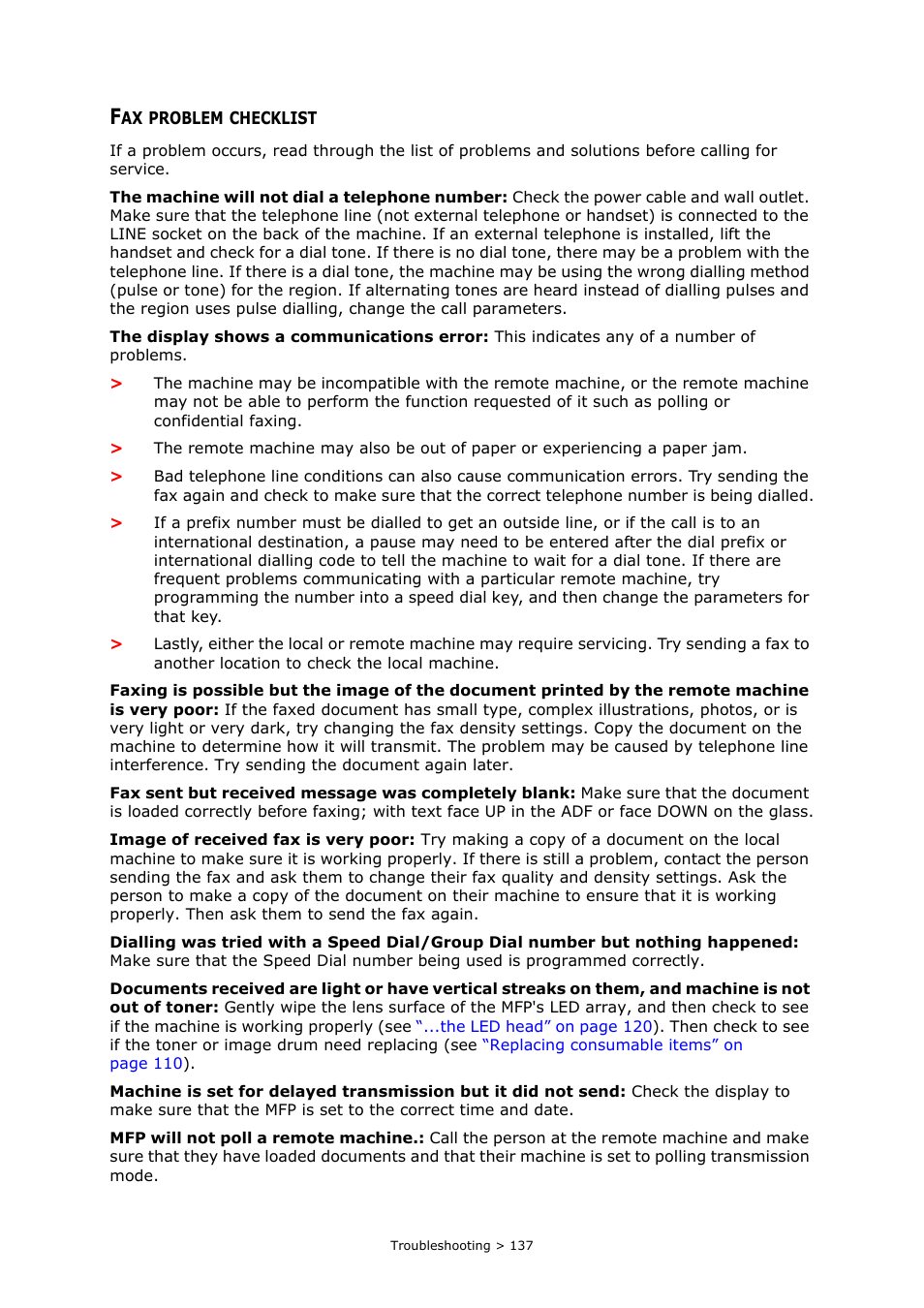 Fax problem checklist | Oki MC363dn User Manual | Page 137 / 146