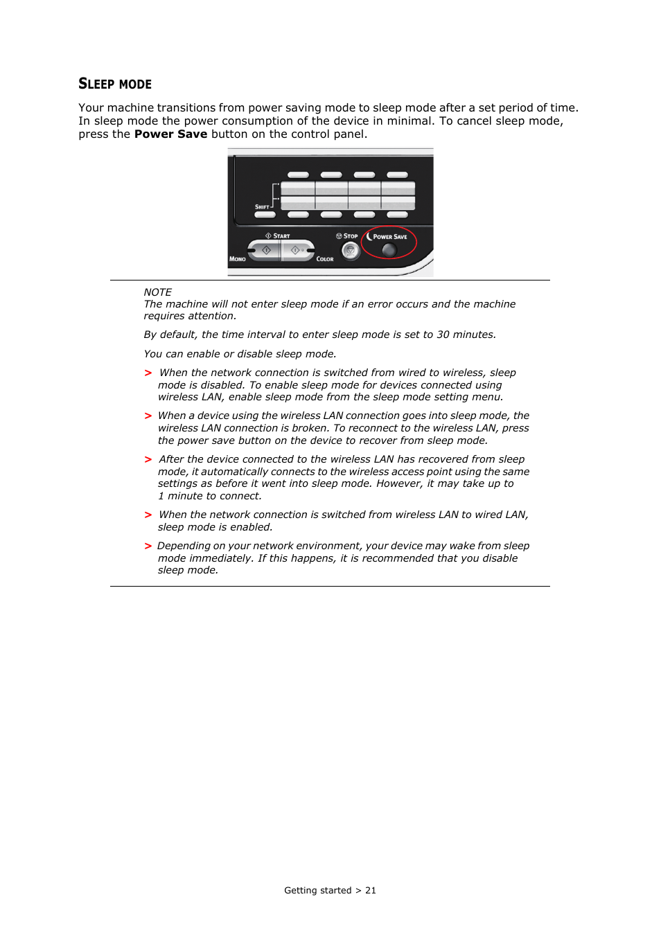 Sleep mode | Oki MC363dn User Manual | Page 21 / 146