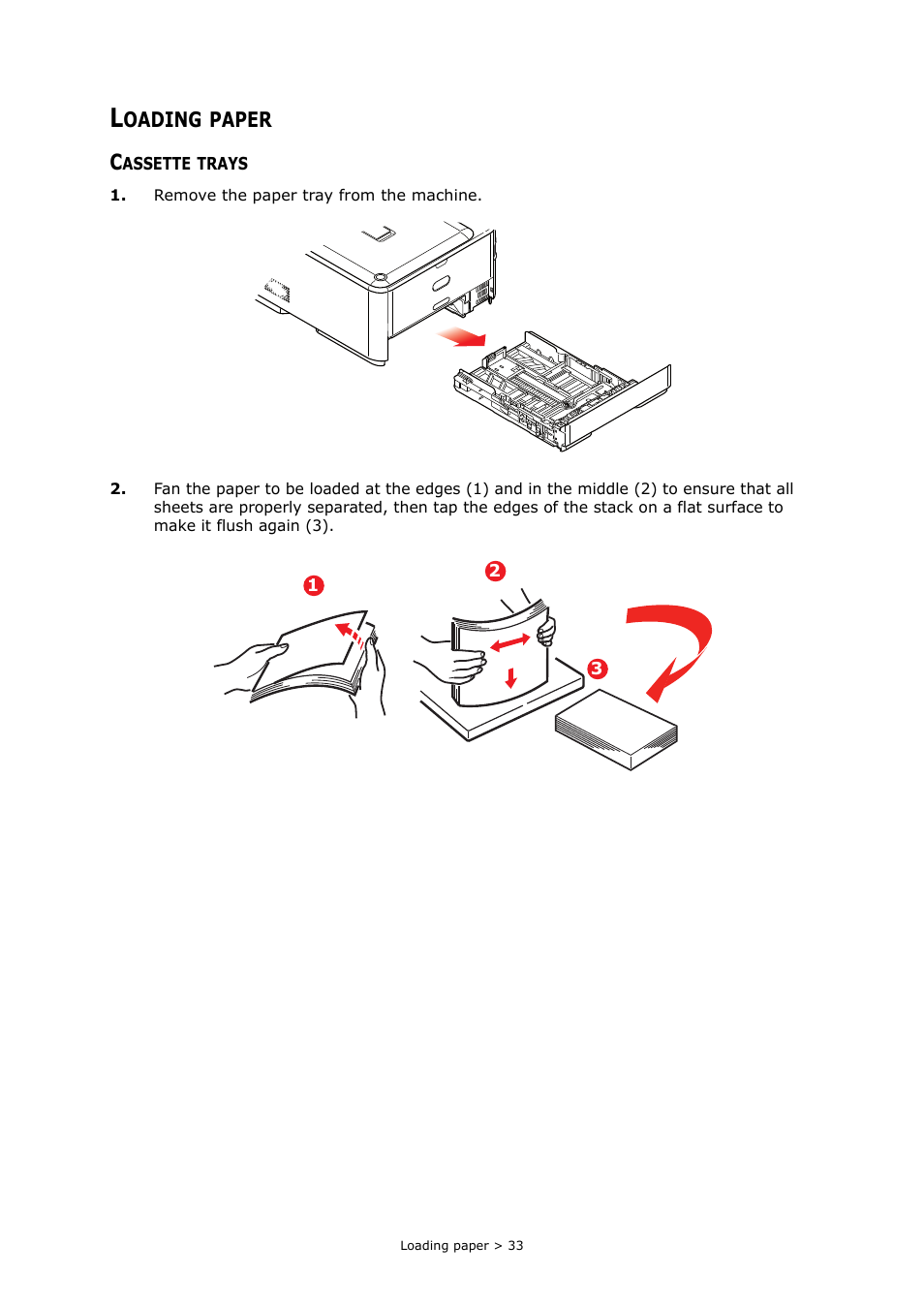 Loading paper, Cassette trays | Oki MC363dn User Manual | Page 33 / 146