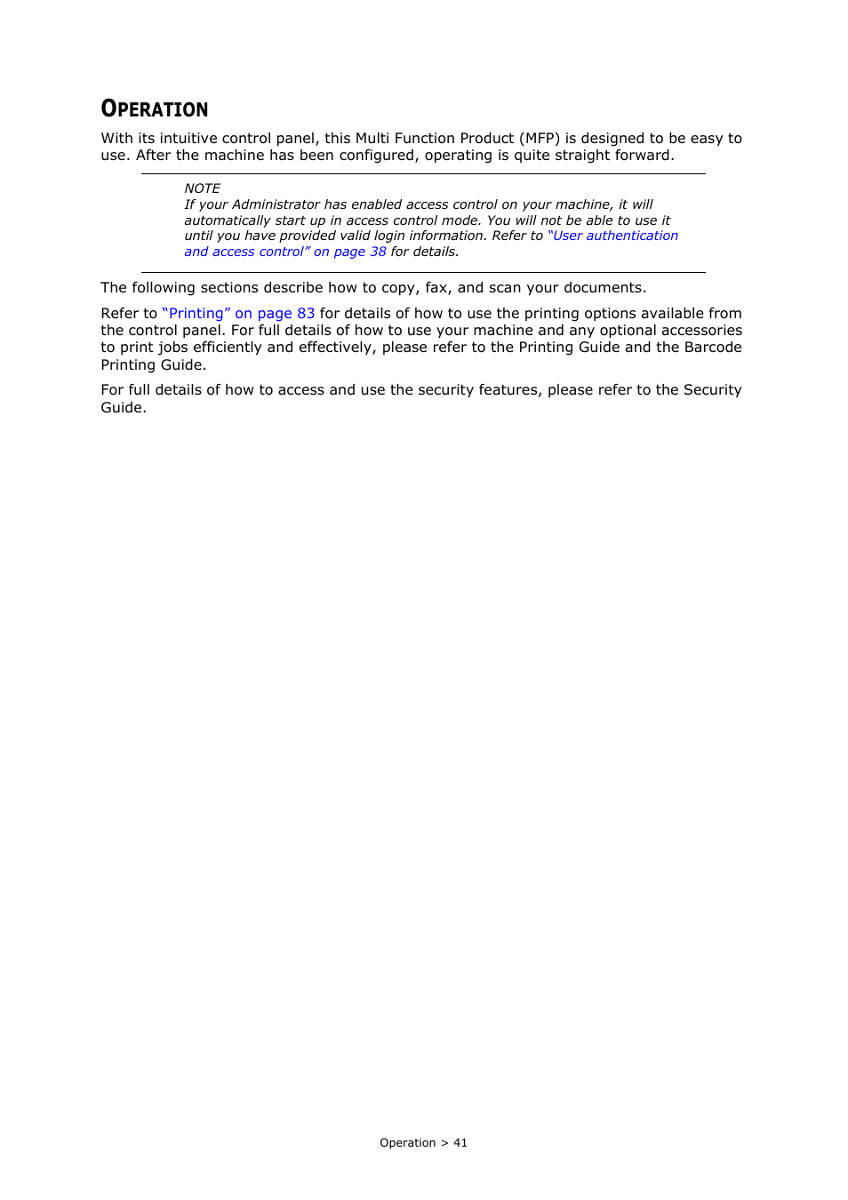 Operation, Peration | Oki MC363dn User Manual | Page 41 / 146