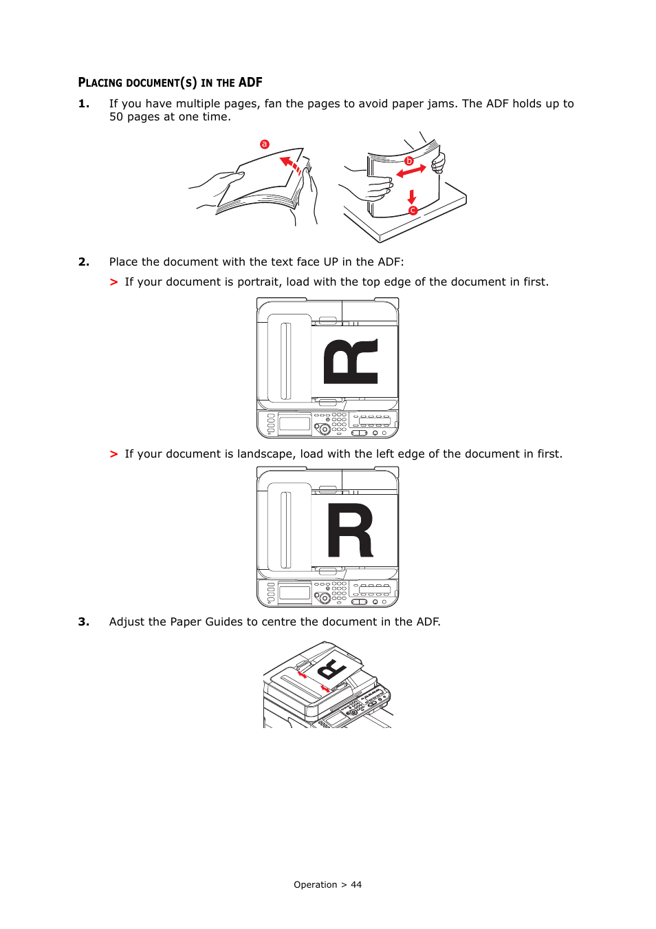 Placing document(s) in the adf | Oki MC363dn User Manual | Page 44 / 146