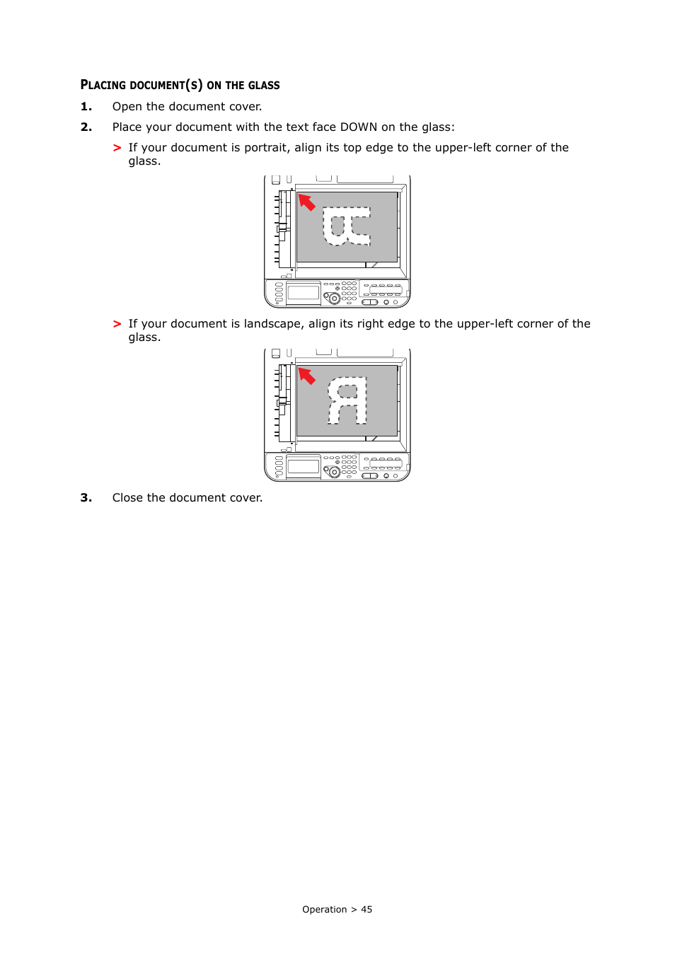 Placing document(s) on the glass | Oki MC363dn User Manual | Page 45 / 146