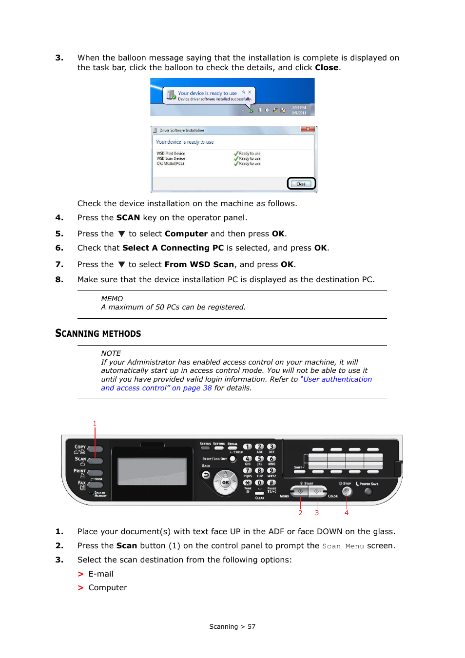 Scanning methods | Oki MC363dn User Manual | Page 57 / 146
