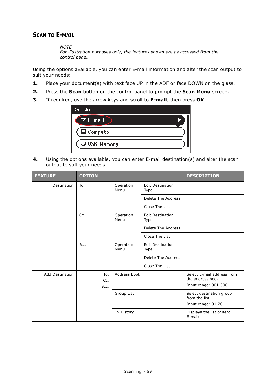 Scan to e-mail | Oki MC363dn User Manual | Page 59 / 146