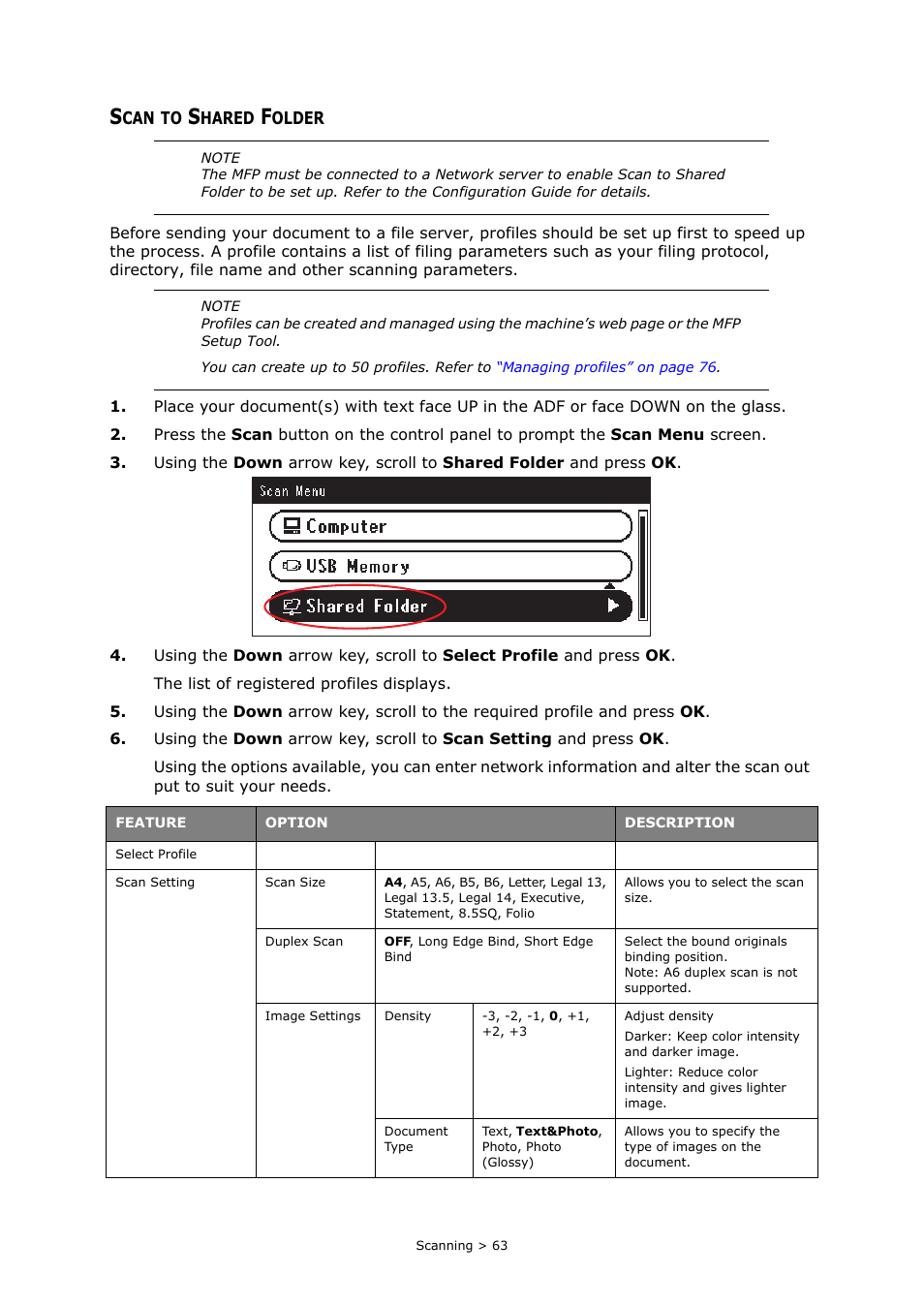 Scan to shared folder | Oki MC363dn User Manual | Page 63 / 146