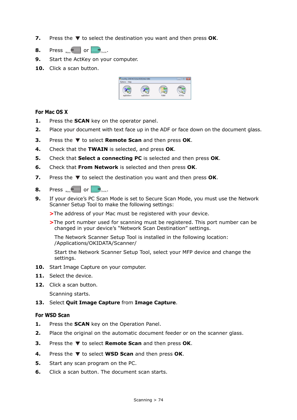 For mac os x, For wsd scan | Oki MC363dn User Manual | Page 74 / 146