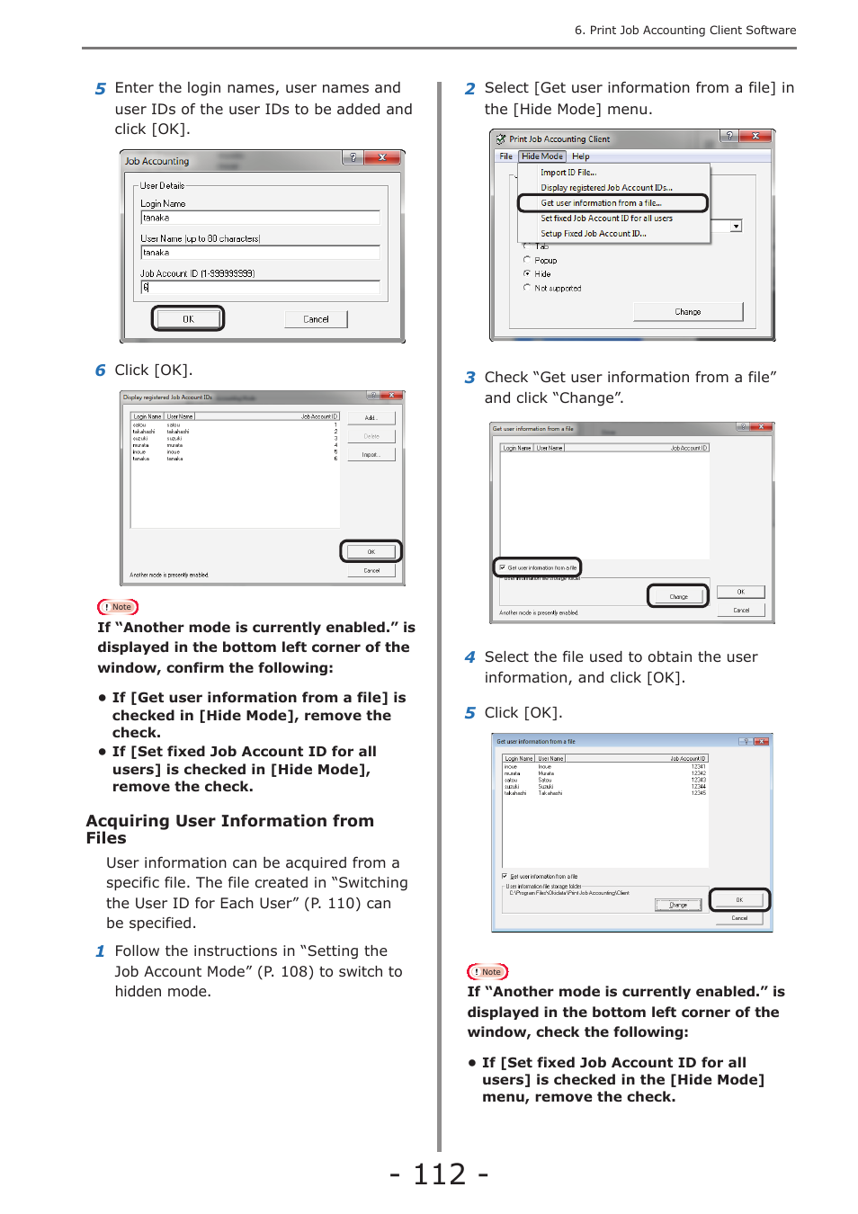Acquiring user information from files” (p. 112) | Oki MC363dn User Manual | Page 112 / 257