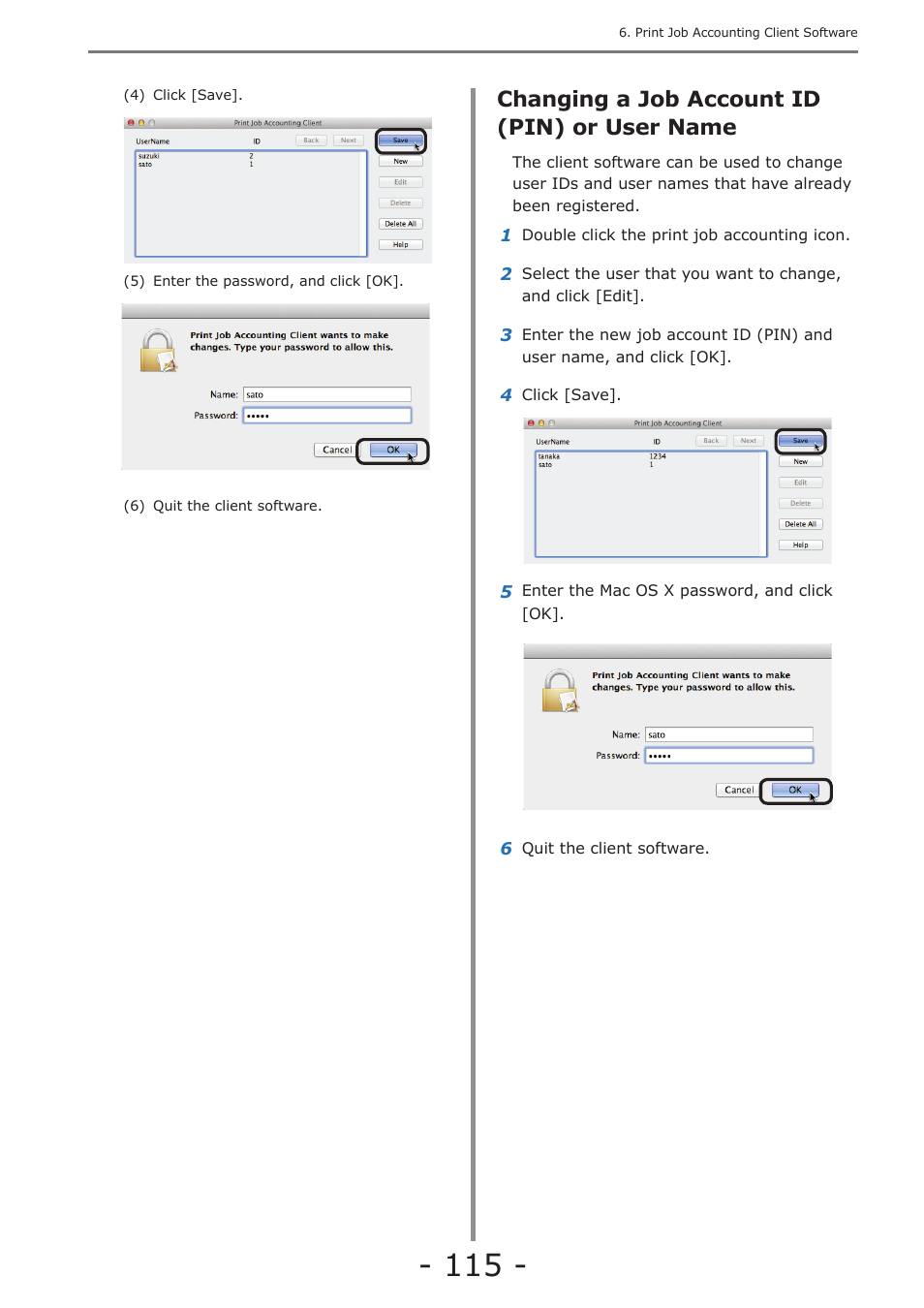 Changing a job account id (pin) or user name | Oki MC363dn User Manual | Page 115 / 257
