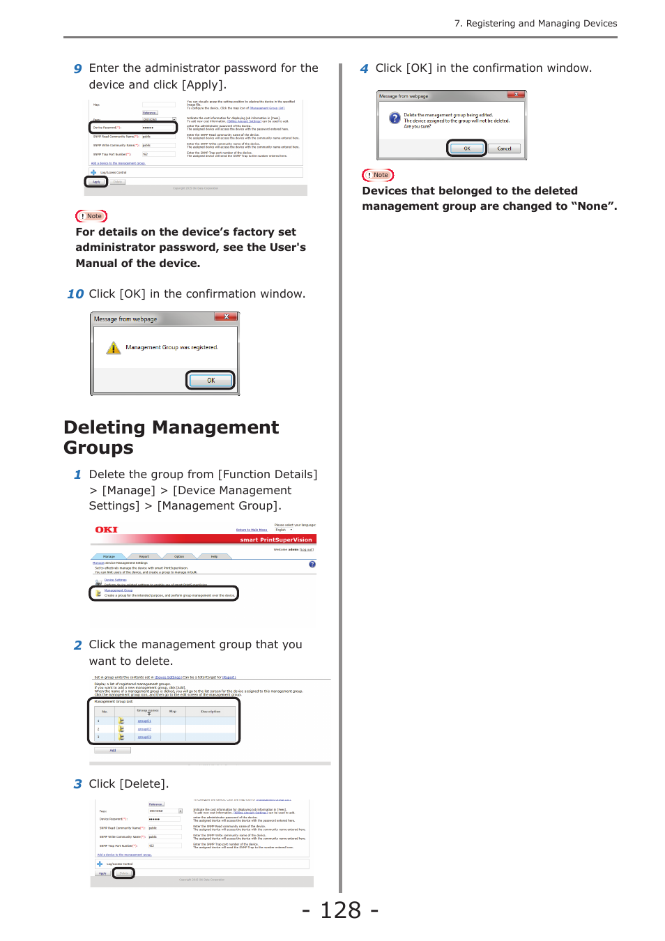 Deleting management groups | Oki MC363dn User Manual | Page 128 / 257