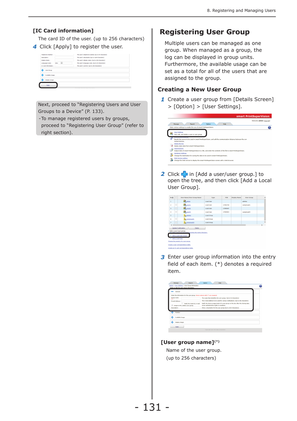 Registering user group, P. 131 | Oki MC363dn User Manual | Page 131 / 257