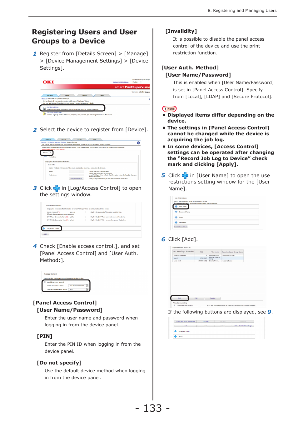Registering users and user groups to a device, Changing user/user group information | Oki MC363dn User Manual | Page 133 / 257