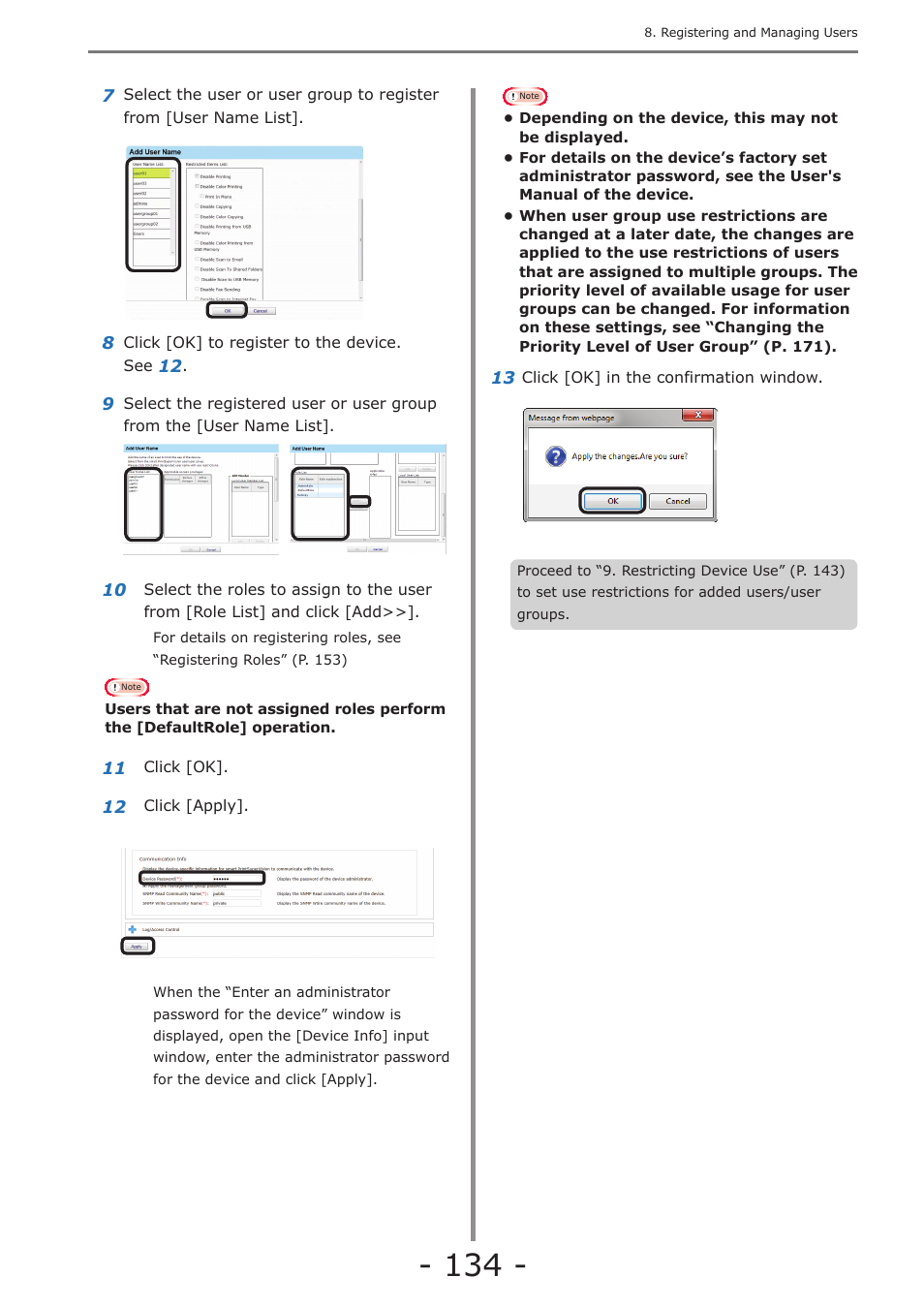Changing user group assignment | Oki MC363dn User Manual | Page 134 / 257